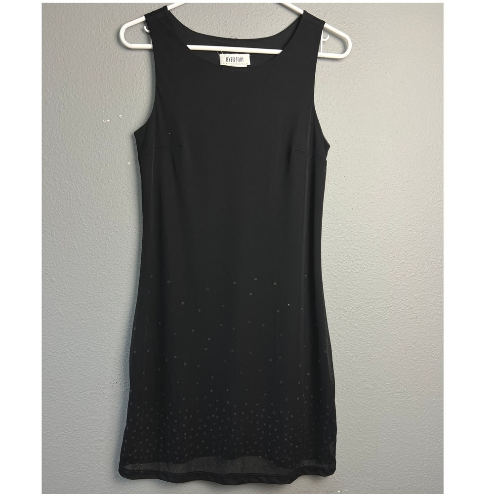Byer Too! Med Y2K Vtg 90s Black Sleeveless Shimmer Shift Dress Goth Fairy Grunge